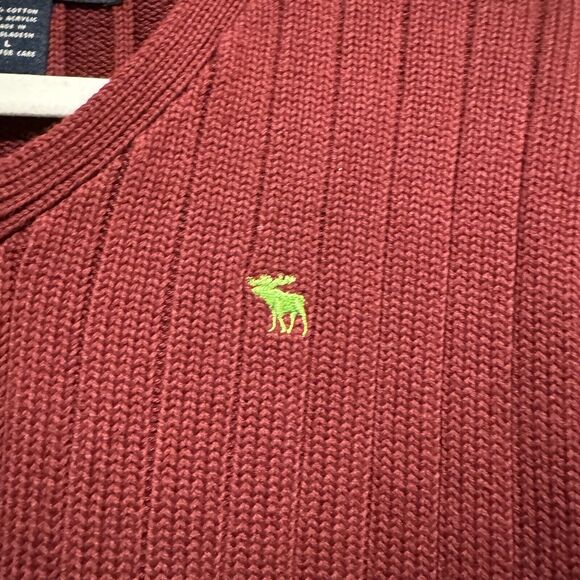 Vintage Y2K Abercrombie Fitch V Neck Sweater Ribbed Maroon Cotton Mens Large - Picture 3 of 5